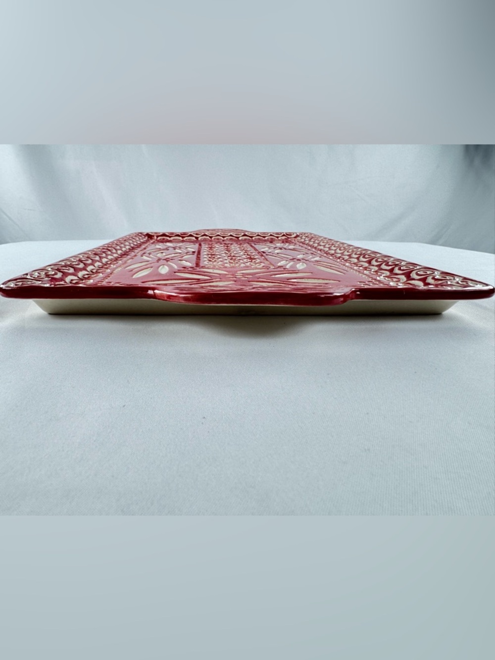 Temp-Tations Carved Old World Red Stoneware Serving Platter - Picture 5 of 7